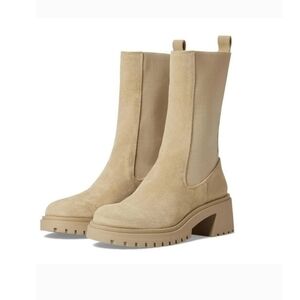 Steve Madden Chelsea Boots Beige Hesitant Round Toe Block Heel Sz.8